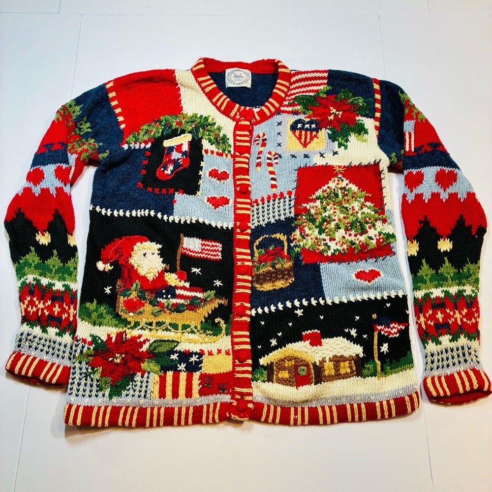 Vintage Stitches In Time Holiday Christmas Cardigan Womens Approx Large